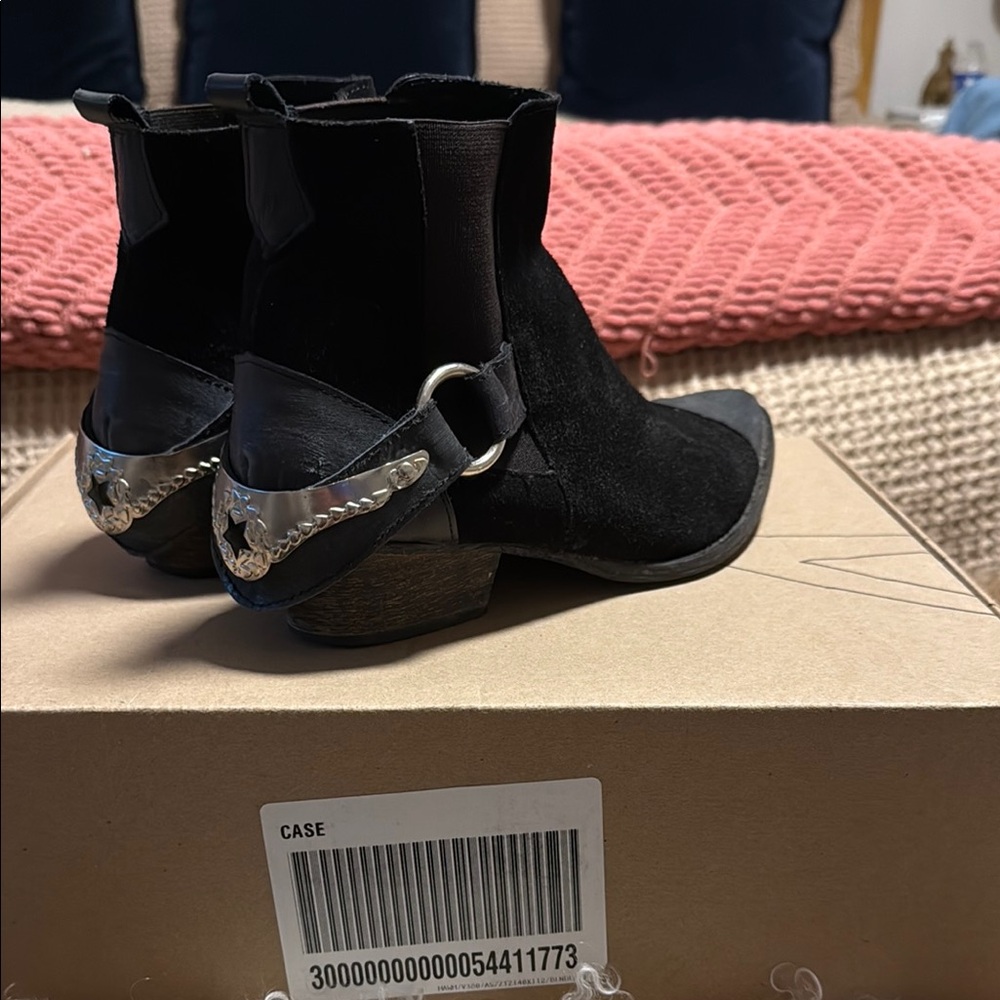 Free People Black Ankle Boots with Silver Accents